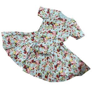 Chasing Fireflies Vintage-Style Floral Party Dress Girls Size 14 Blue Rose Print